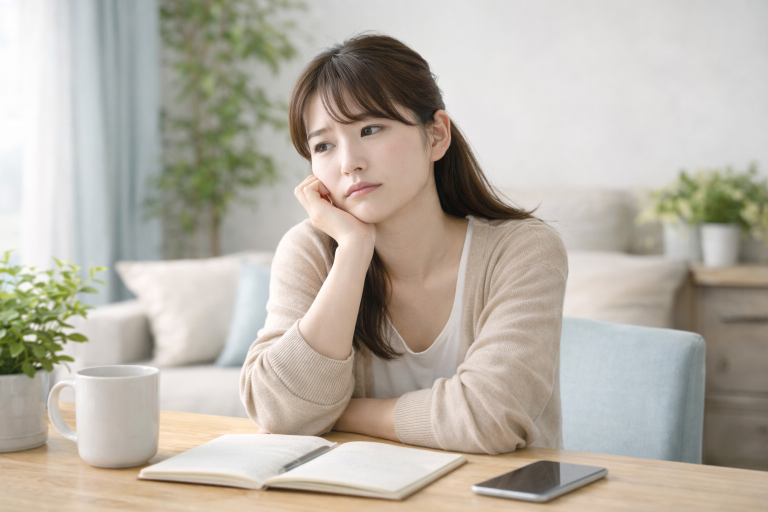 働くことに少し不安を感じている様子